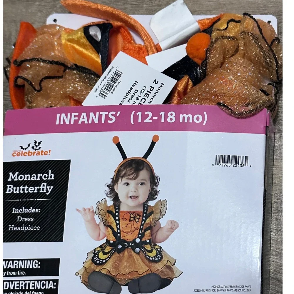 Monarch Butterfly Infant Halloween Costume 12-18 Months Dress & Headpiece NWT